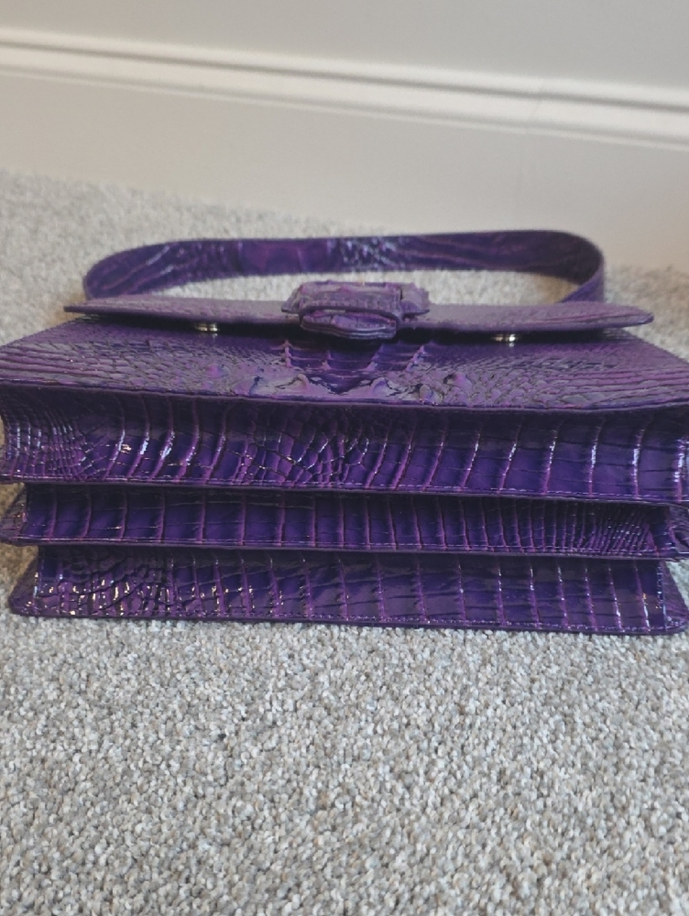 Brahmin Purple Crocodile-Embossed Leather Shoulder Bag - Picture 3 of 4